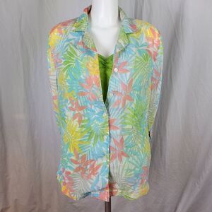 Cathy Daniels Sheer Leaf Print‎ Button Down Blouse
